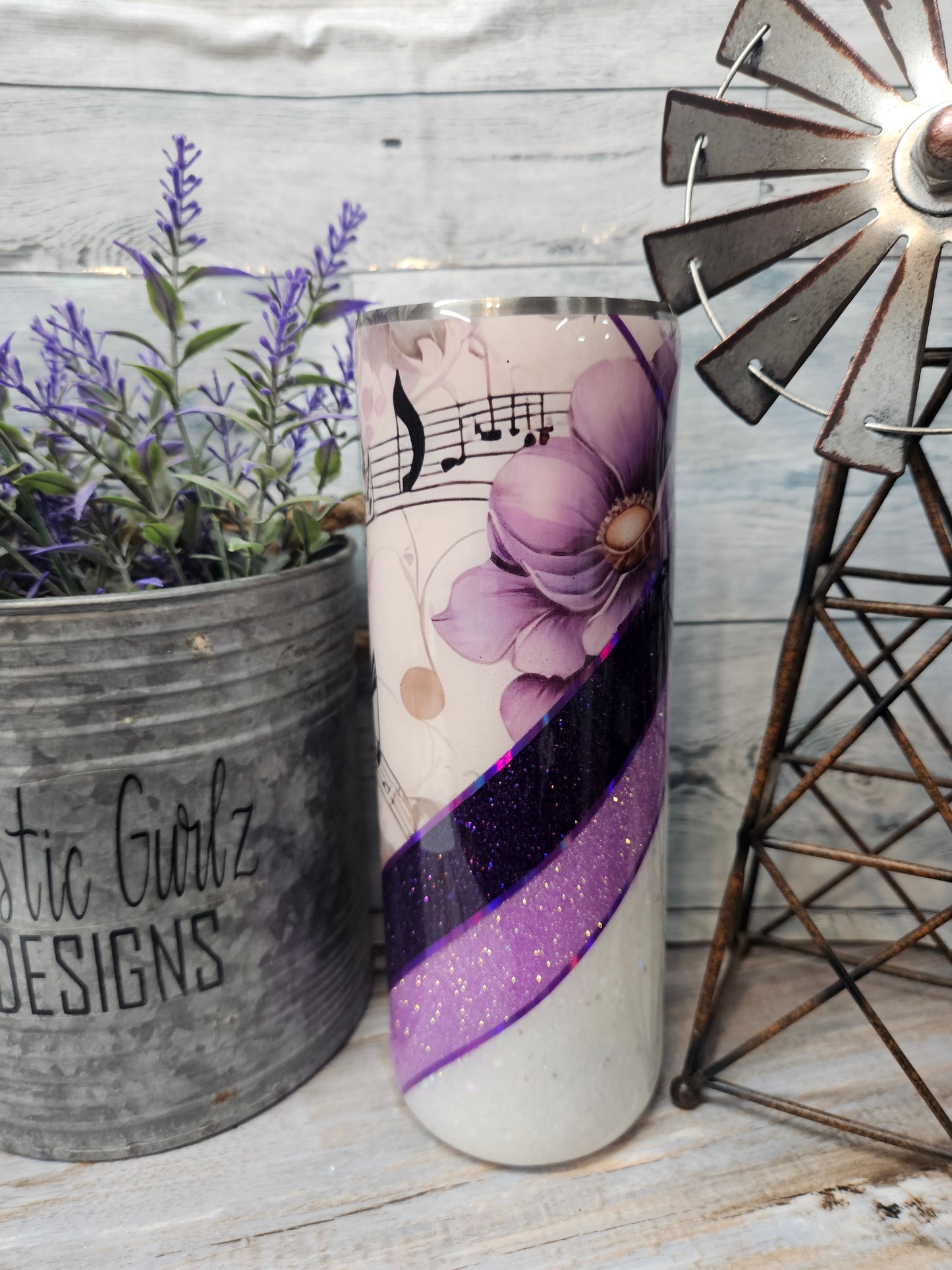 20oz Music Note with Purple Flowers