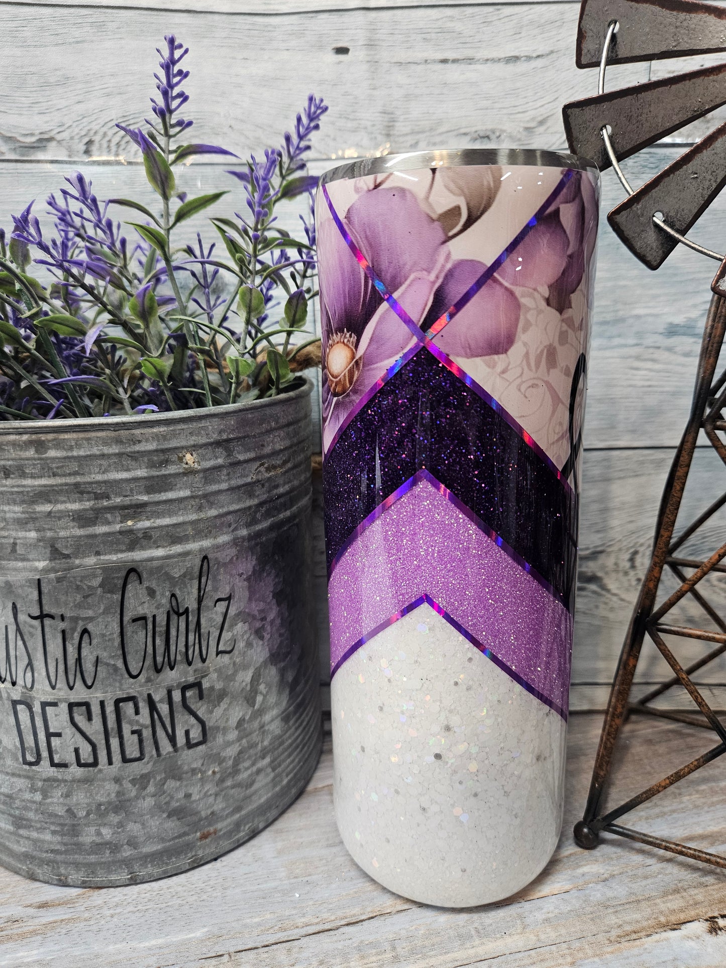 20oz Music Note with Purple Flowers