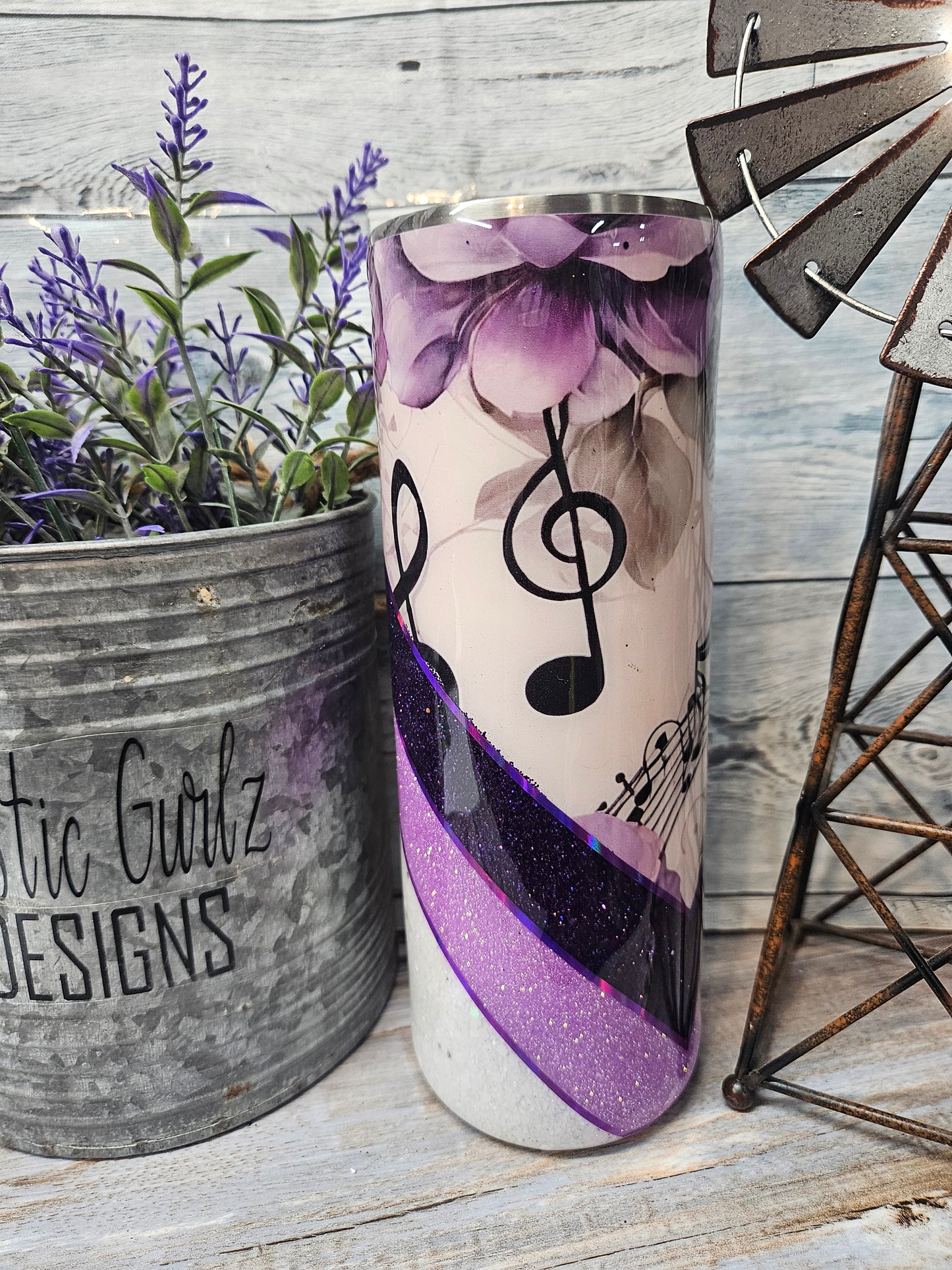 20oz Music Note with Purple Flowers