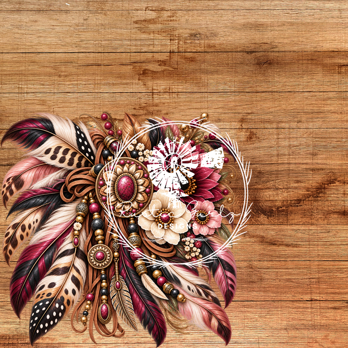 Burgundy/Black feather