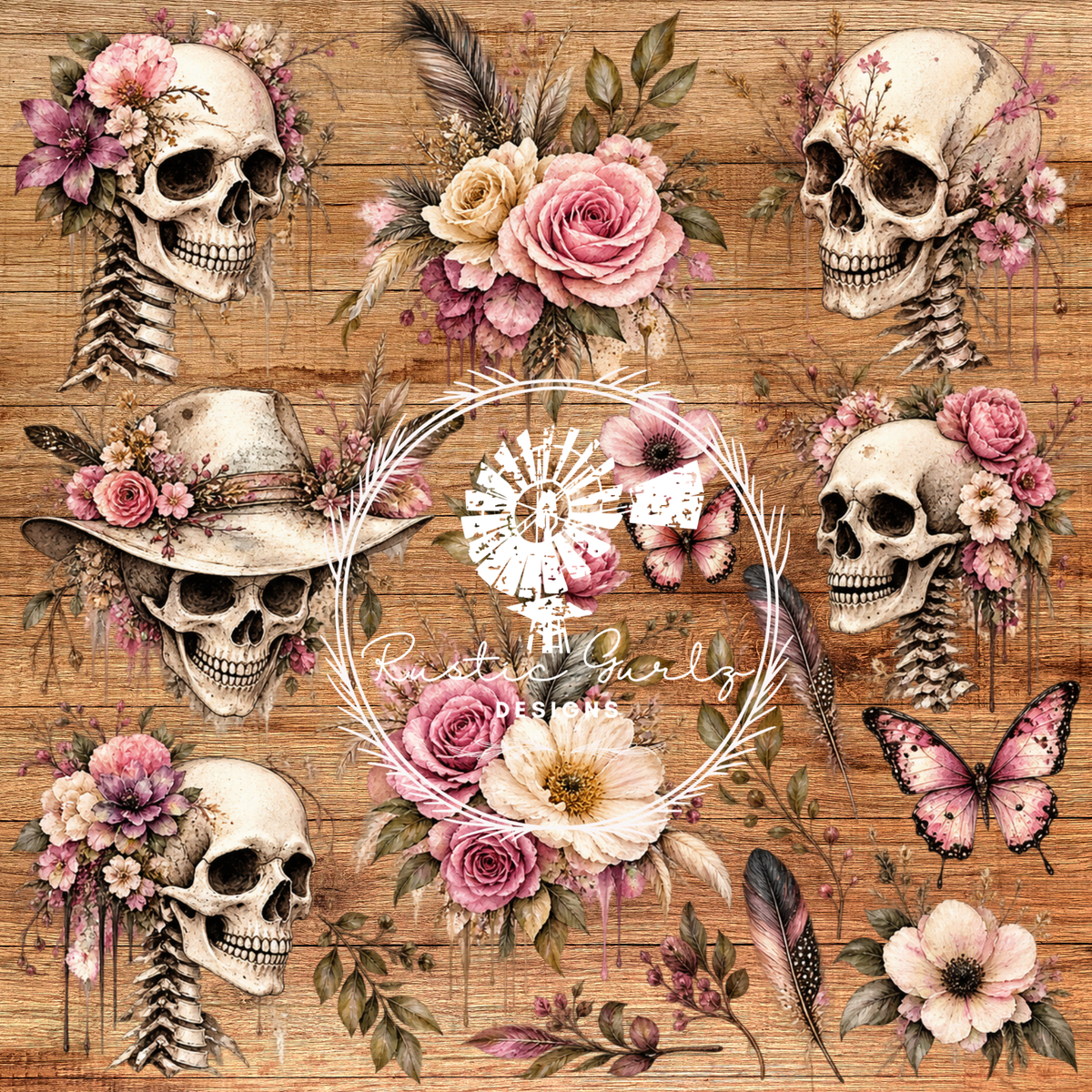 Gothic Watercolor Skulls