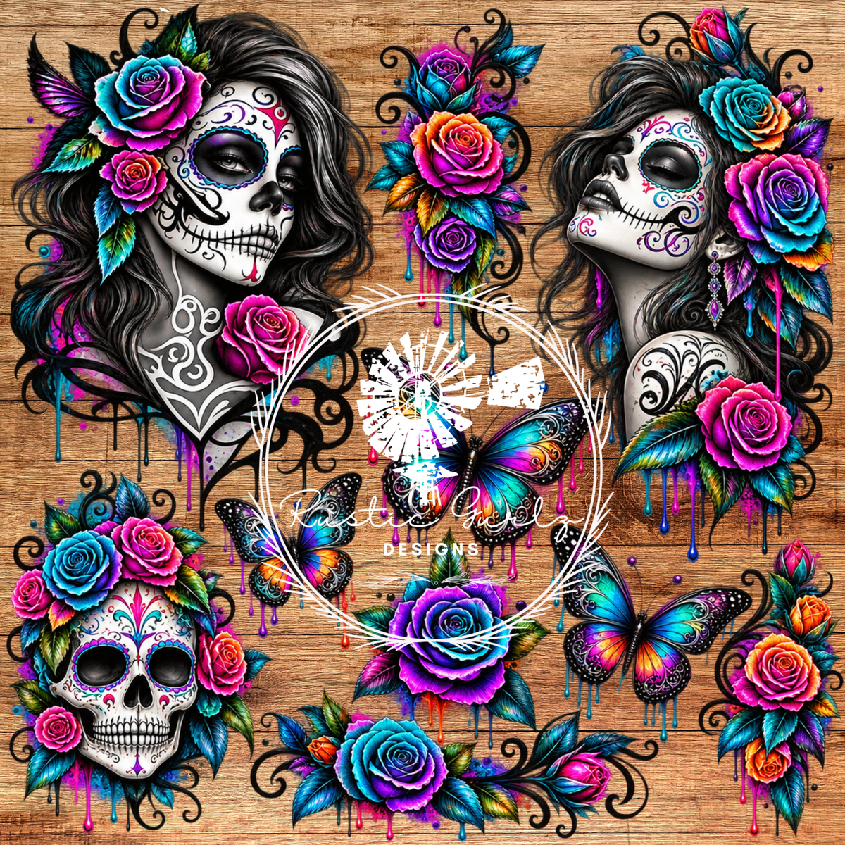 Gradient Rainbow Sugar Skull