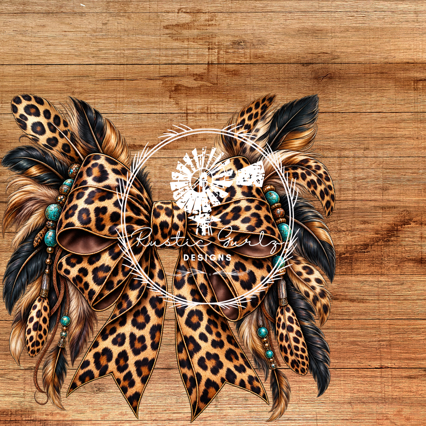 Leopard Print Bow with Feathers