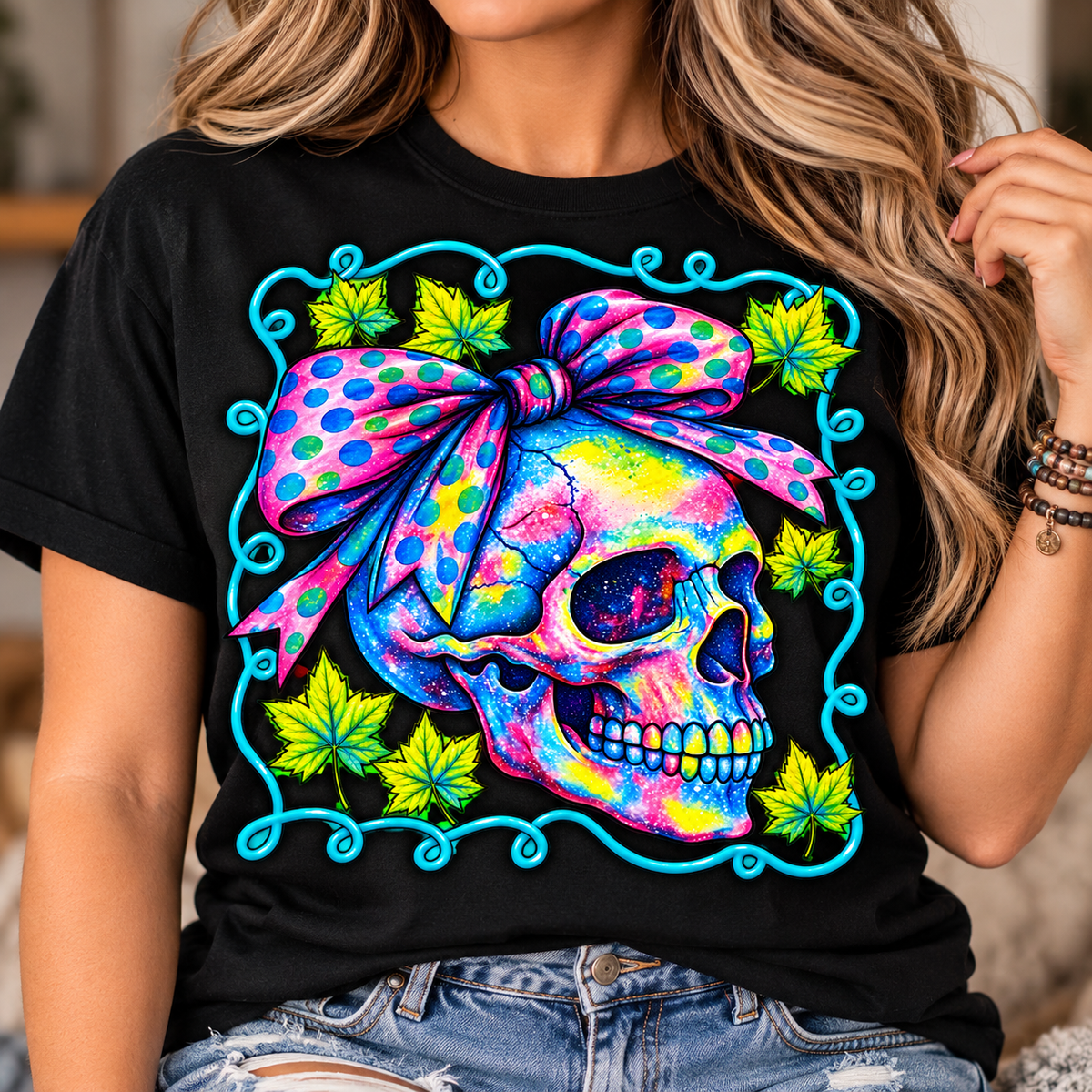 Neon Skull Bow Graphic Tee