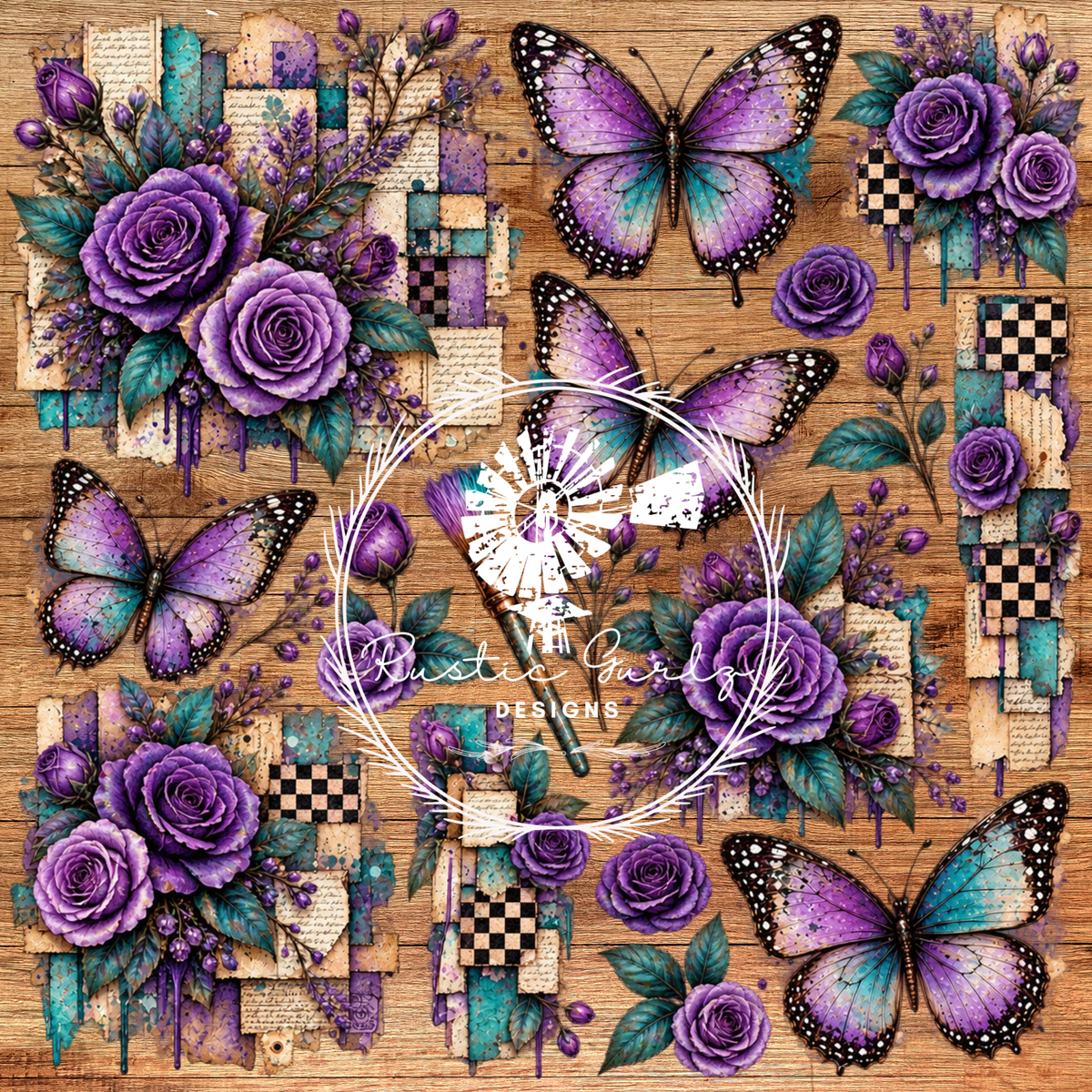 Purple Teal Rose Butterfly
