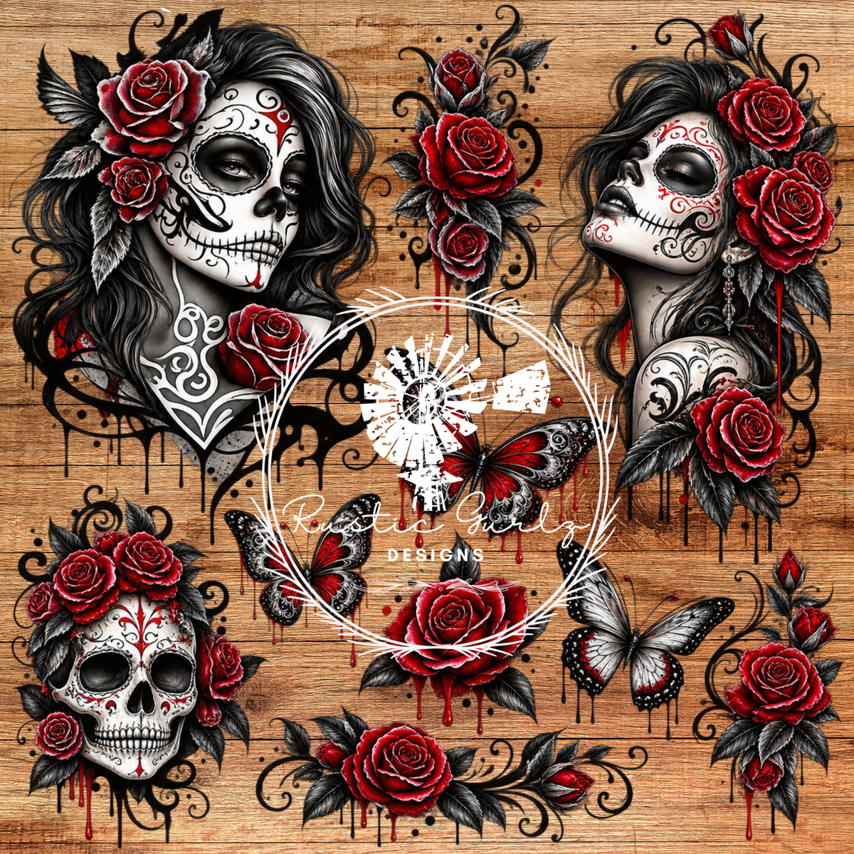 Red White Black Sugar Skull