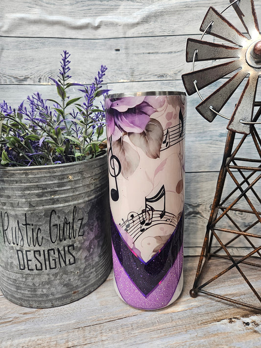 20oz Music Note with Purple Flowers