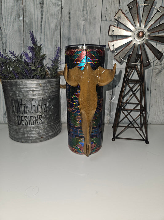 20oz Aztec bull Skull Tumbler