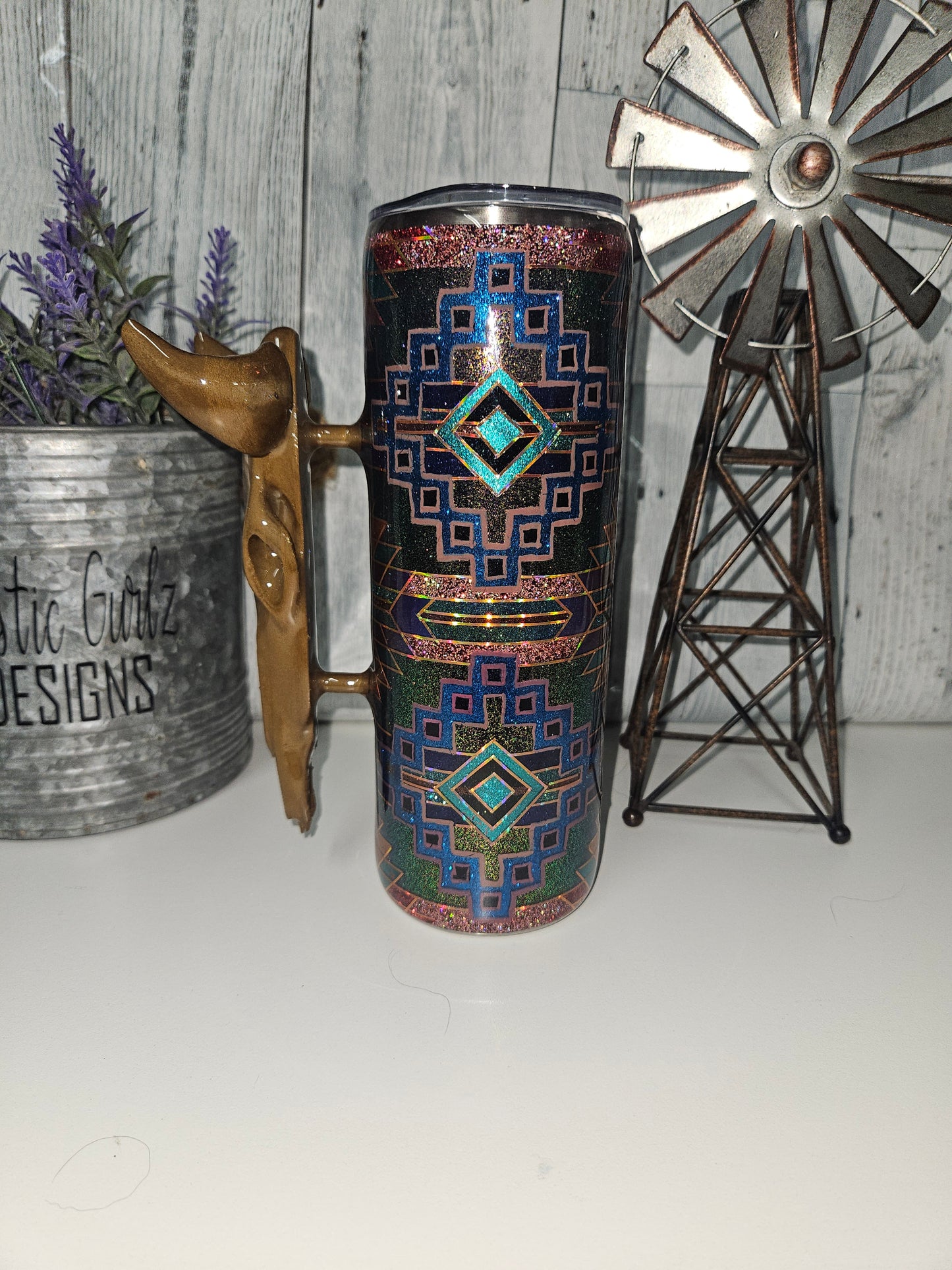 20oz Aztec bull Skull Tumbler