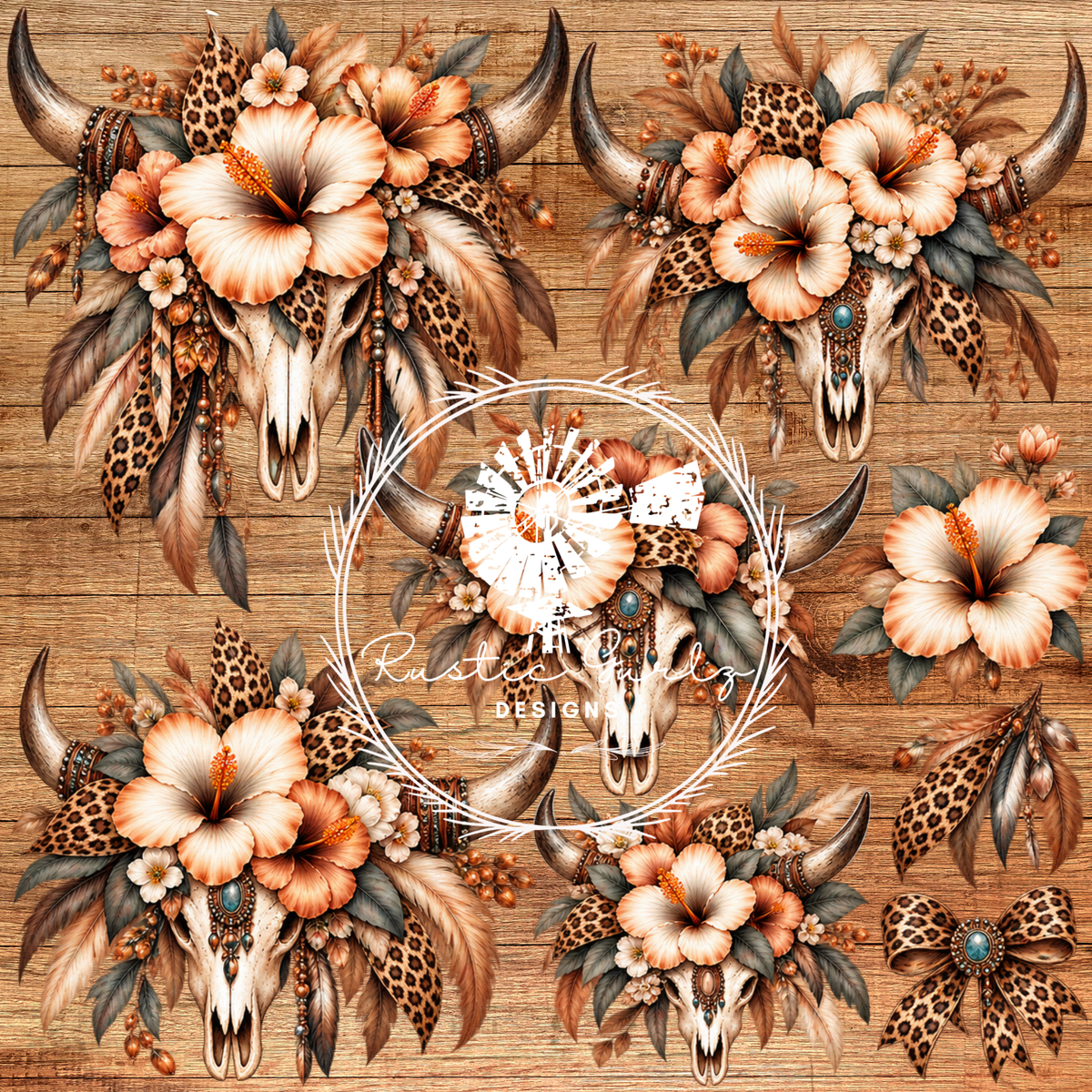 Boho Leopard Bull Skull bundle