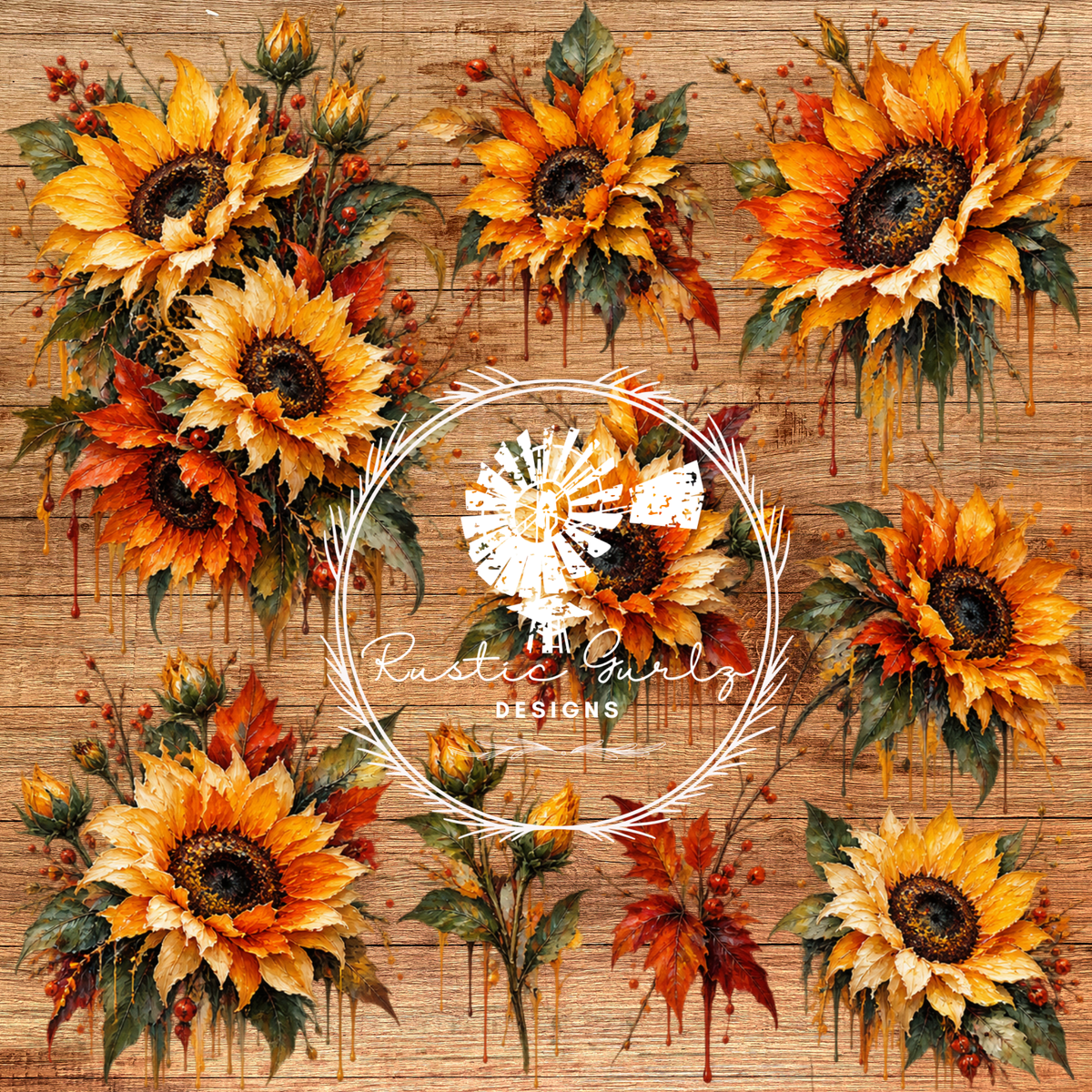 Grunge Autumn Sunflowers