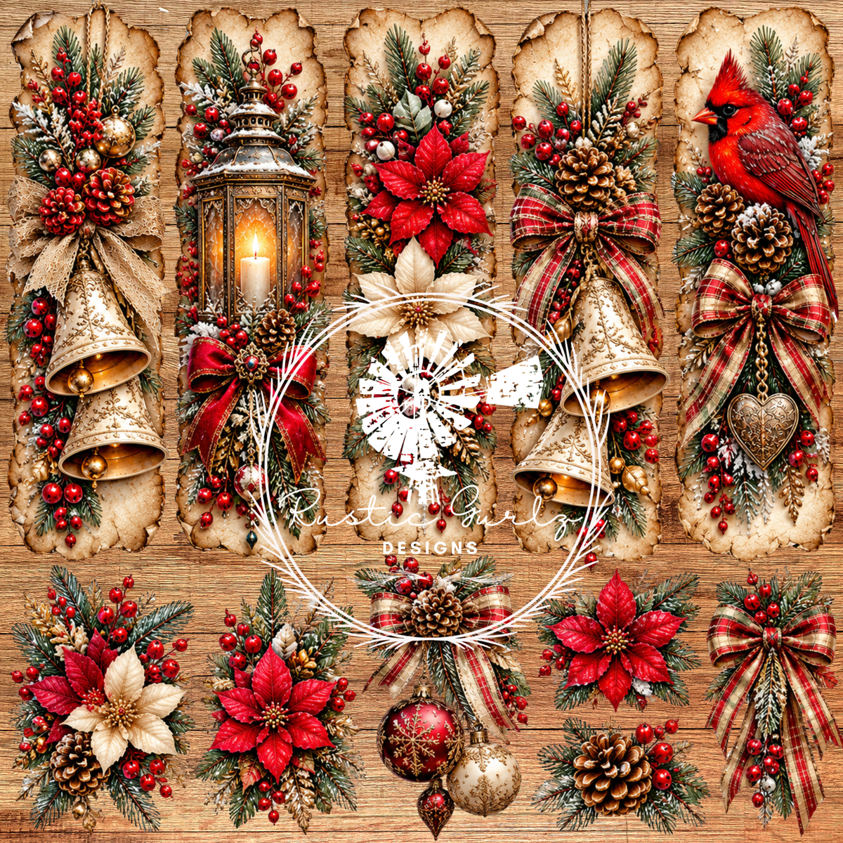 Vintage Christmas Bells (W/ Cardinal)