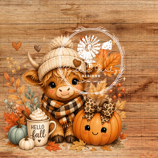 Cute Pumpkin with Highland Cow Decal