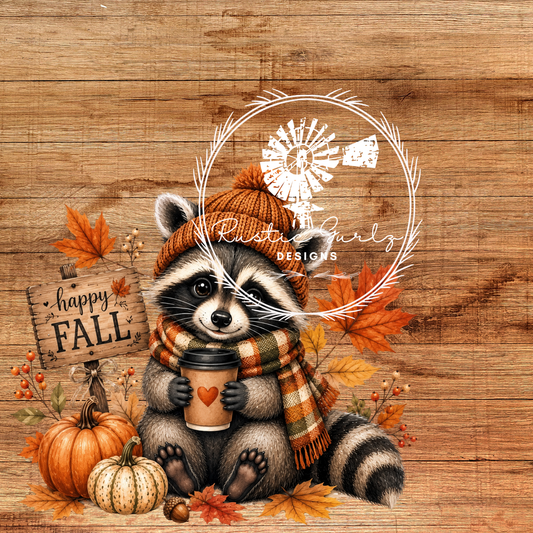 Happy Fall Raccoon Decal