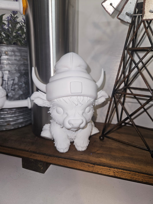 Highland Cow in a Beanie w/ Handle
