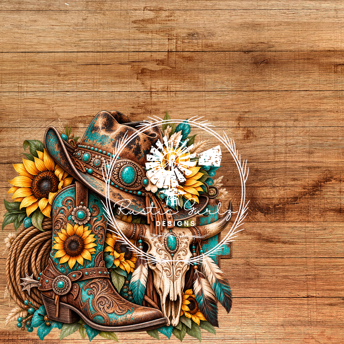 Western Bull skull with sunflowers